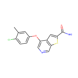 Cc1cc(Oc2cncc3sc(C(N)=O)cc23)ccc1Cl ZINC000013864387