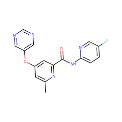 Cc1cc(Oc2cncnc2)cc(C(=O)Nc2ccc(F)cn2)n1 ZINC000096927312