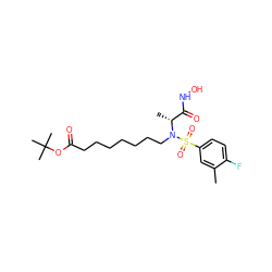 Cc1cc(S(=O)(=O)N(CCCCCCCC(=O)OC(C)(C)C)[C@H](C)C(=O)NO)ccc1F ZINC000473149180