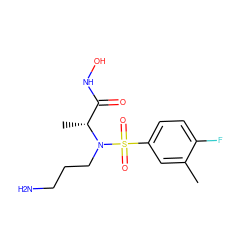 Cc1cc(S(=O)(=O)N(CCCN)[C@H](C)C(=O)NO)ccc1F ZINC000473152845