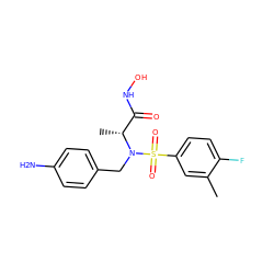 Cc1cc(S(=O)(=O)N(Cc2ccc(N)cc2)[C@H](C)C(=O)NO)ccc1F ZINC000473153124