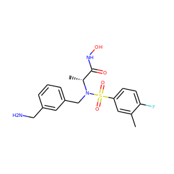 Cc1cc(S(=O)(=O)N(Cc2cccc(CN)c2)[C@H](C)C(=O)NO)ccc1F ZINC000263621337