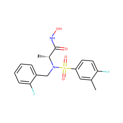 Cc1cc(S(=O)(=O)N(Cc2ccccc2F)[C@H](C)C(=O)NO)ccc1F ZINC000473151271