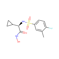 Cc1cc(S(=O)(=O)N[C@@H](C(=O)NO)C2CC2)ccc1F ZINC000014946082