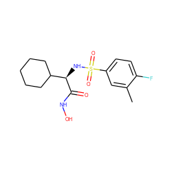 Cc1cc(S(=O)(=O)N[C@@H](C(=O)NO)C2CCCCC2)ccc1F ZINC000014946085