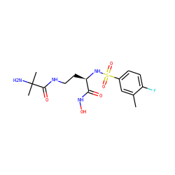 Cc1cc(S(=O)(=O)N[C@H](CCNC(=O)C(C)(C)N)C(=O)NO)ccc1F ZINC000014946097