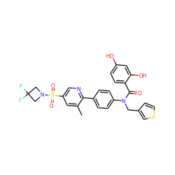 Cc1cc(S(=O)(=O)N2CC(F)(F)C2)cnc1-c1ccc(N(Cc2ccsc2)C(=O)c2ccc(O)cc2O)cc1 ZINC000653671251