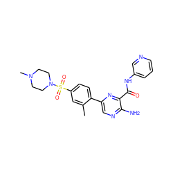 Cc1cc(S(=O)(=O)N2CCN(C)CC2)ccc1-c1cnc(N)c(C(=O)Nc2cccnc2)n1 ZINC000034251576