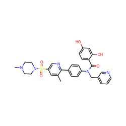 Cc1cc(S(=O)(=O)N2CCN(C)CC2)cnc1-c1ccc(N(Cc2cccnc2)C(=O)c2ccc(O)cc2O)cc1 ZINC000653756186