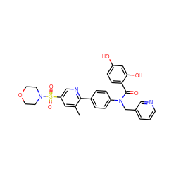 Cc1cc(S(=O)(=O)N2CCOCC2)cnc1-c1ccc(N(Cc2cccnc2)C(=O)c2ccc(O)cc2O)cc1 ZINC000653756250