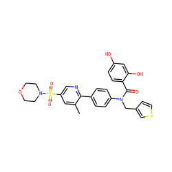 Cc1cc(S(=O)(=O)N2CCOCC2)cnc1-c1ccc(N(Cc2ccsc2)C(=O)c2ccc(O)cc2O)cc1 ZINC000653670146