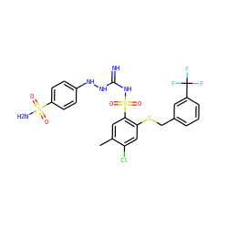 Cc1cc(S(=O)(=O)NC(=N)NNc2ccc(S(N)(=O)=O)cc2)c(SCc2cccc(C(F)(F)F)c2)cc1Cl ZINC000103224416