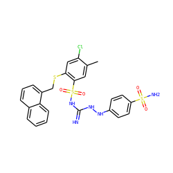 Cc1cc(S(=O)(=O)NC(=N)NNc2ccc(S(N)(=O)=O)cc2)c(SCc2cccc3ccccc23)cc1Cl ZINC000103224453