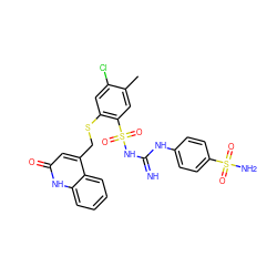 Cc1cc(S(=O)(=O)NC(=N)Nc2ccc(S(N)(=O)=O)cc2)c(SCc2cc(=O)[nH]c3ccccc23)cc1Cl ZINC000103226189