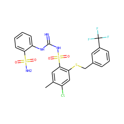 Cc1cc(S(=O)(=O)NC(=N)Nc2ccccc2S(N)(=O)=O)c(SCc2cccc(C(F)(F)F)c2)cc1Cl ZINC000103224411