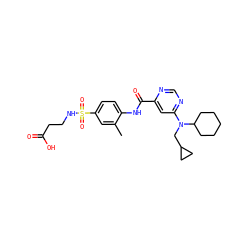 Cc1cc(S(=O)(=O)NCCC(=O)O)ccc1NC(=O)c1cc(N(CC2CC2)C2CCCCC2)ncn1 ZINC000043203224