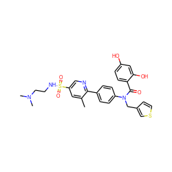 Cc1cc(S(=O)(=O)NCCN(C)C)cnc1-c1ccc(N(Cc2ccsc2)C(=O)c2ccc(O)cc2O)cc1 ZINC000653773176