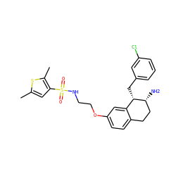 Cc1cc(S(=O)(=O)NCCOc2ccc3c(c2)[C@H](Cc2cccc(Cl)c2)[C@H](N)CC3)c(C)s1 ZINC000141965806