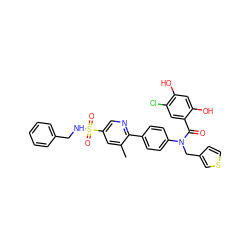 Cc1cc(S(=O)(=O)NCc2ccccc2)cnc1-c1ccc(N(Cc2ccsc2)C(=O)c2cc(Cl)c(O)cc2O)cc1 ZINC000653686448