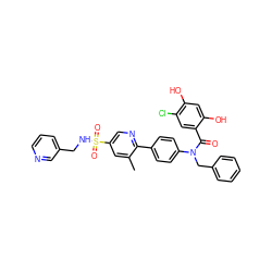 Cc1cc(S(=O)(=O)NCc2cccnc2)cnc1-c1ccc(N(Cc2ccccc2)C(=O)c2cc(Cl)c(O)cc2O)cc1 ZINC000653663048