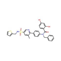 Cc1cc(S(=O)(=O)NCc2cccs2)cnc1-c1ccc(N(Cc2ccccc2)C(=O)c2ccc(O)cc2O)cc1 ZINC000653754938