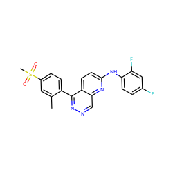 Cc1cc(S(C)(=O)=O)ccc1-c1nncc2nc(Nc3ccc(F)cc3F)ccc12 ZINC000068204809