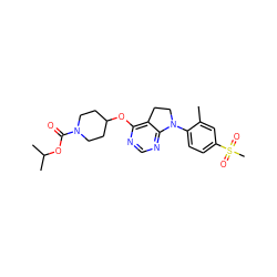 Cc1cc(S(C)(=O)=O)ccc1N1CCc2c(OC3CCN(C(=O)OC(C)C)CC3)ncnc21 ZINC000095571755