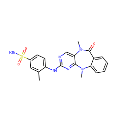 Cc1cc(S(N)(=O)=O)ccc1Nc1ncc2c(n1)N(C)c1ccccc1C(=O)N2C ZINC000146960165