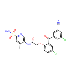 Cc1cc(S(N)(=O)=O)ncc1NC(=O)COc1ccc(Cl)cc1C(=O)c1cc(Cl)cc(C#N)c1 ZINC000028567606