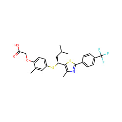 Cc1cc(S[C@@H](CC(C)C)c2sc(-c3ccc(C(F)(F)F)cc3)nc2C)ccc1OCC(=O)O ZINC000084709482