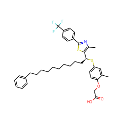 Cc1cc(S[C@@H](CCCCCCCCCCc2ccccc2)c2sc(-c3ccc(C(F)(F)F)cc3)nc2C)ccc1OCC(=O)O ZINC000084709994