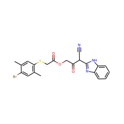 Cc1cc(SCC(=O)OCC(=O)C(C#N)c2nc3ccccc3[nH]2)c(C)cc1Br ZINC000101892226