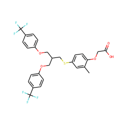 Cc1cc(SCC(COc2ccc(C(F)(F)F)cc2)COc2ccc(C(F)(F)F)cc2)ccc1OCC(=O)O ZINC000028704687