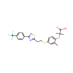 Cc1cc(SCCc2nc(-c3ccc(C(F)(F)F)cc3)ns2)ccc1OC(C)(C)C(=O)O ZINC000029057808