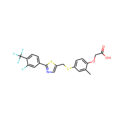 Cc1cc(SCc2cnc(-c3ccc(C(F)(F)F)c(F)c3)s2)ccc1OCC(=O)O ZINC000653747398