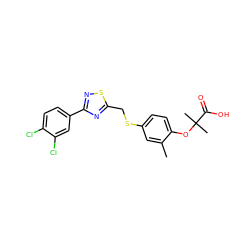 Cc1cc(SCc2nc(-c3ccc(Cl)c(Cl)c3)ns2)ccc1OC(C)(C)C(=O)O ZINC000029058249