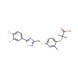 Cc1cc(SCc2nsc(-c3ccc(Cl)c(Cl)c3)n2)ccc1OC(C)(C)C(=O)O ZINC000029057804