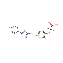 Cc1cc(SCc2nsc(-c3ccc(Cl)cc3)n2)ccc1OC(C)(C)C(=O)O ZINC000029057968