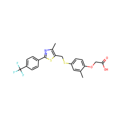 Cc1cc(SCc2sc(-c3ccc(C(F)(F)F)cc3)nc2C)ccc1OCC(=O)O ZINC000001549989