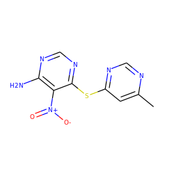 Cc1cc(Sc2ncnc(N)c2[N+](=O)[O-])ncn1 ZINC000003892557