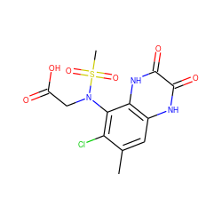 Cc1cc2[nH]c(=O)c(=O)[nH]c2c(N(CC(=O)O)S(C)(=O)=O)c1Cl ZINC000028954062