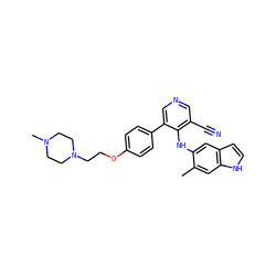 Cc1cc2[nH]ccc2cc1Nc1c(C#N)cncc1-c1ccc(OCCN2CCN(C)CC2)cc1 ZINC000040875532