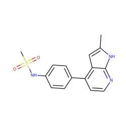 Cc1cc2c(-c3ccc(NS(C)(=O)=O)cc3)ccnc2[nH]1 ZINC000040412734