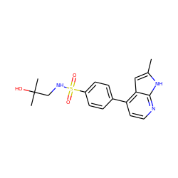 Cc1cc2c(-c3ccc(S(=O)(=O)NCC(C)(C)O)cc3)ccnc2[nH]1 ZINC000095555026