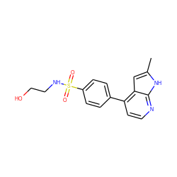 Cc1cc2c(-c3ccc(S(=O)(=O)NCCO)cc3)ccnc2[nH]1 ZINC000040411962