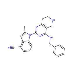 Cc1cc2c(C#N)cccc2n1-c1nc2c(c(NCc3ccccc3)n1)CNCC2 ZINC000219016800