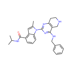 Cc1cc2c(C(=O)NC(C)C)cccc2n1-c1nc2c(c(NCc3ccccc3)n1)CNCC2 ZINC000653802065