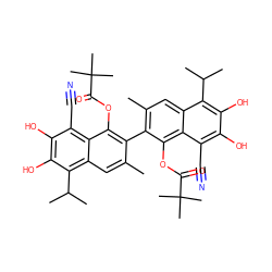 Cc1cc2c(C(C)C)c(O)c(O)c(C#N)c2c(OC(=O)C(C)(C)C)c1-c1c(C)cc2c(C(C)C)c(O)c(O)c(C#N)c2c1OC(=O)C(C)(C)C ZINC000026972759