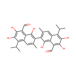Cc1cc2c(C(C)C)c(O)c(O)c(C=O)c2c(O)c1-c1c(C)cc2c(C(C)C)c(O)c(O)c(C=O)c2c1O ZINC000003775575