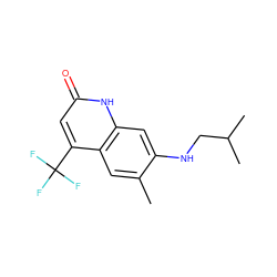 Cc1cc2c(C(F)(F)F)cc(=O)[nH]c2cc1NCC(C)C ZINC000014968361